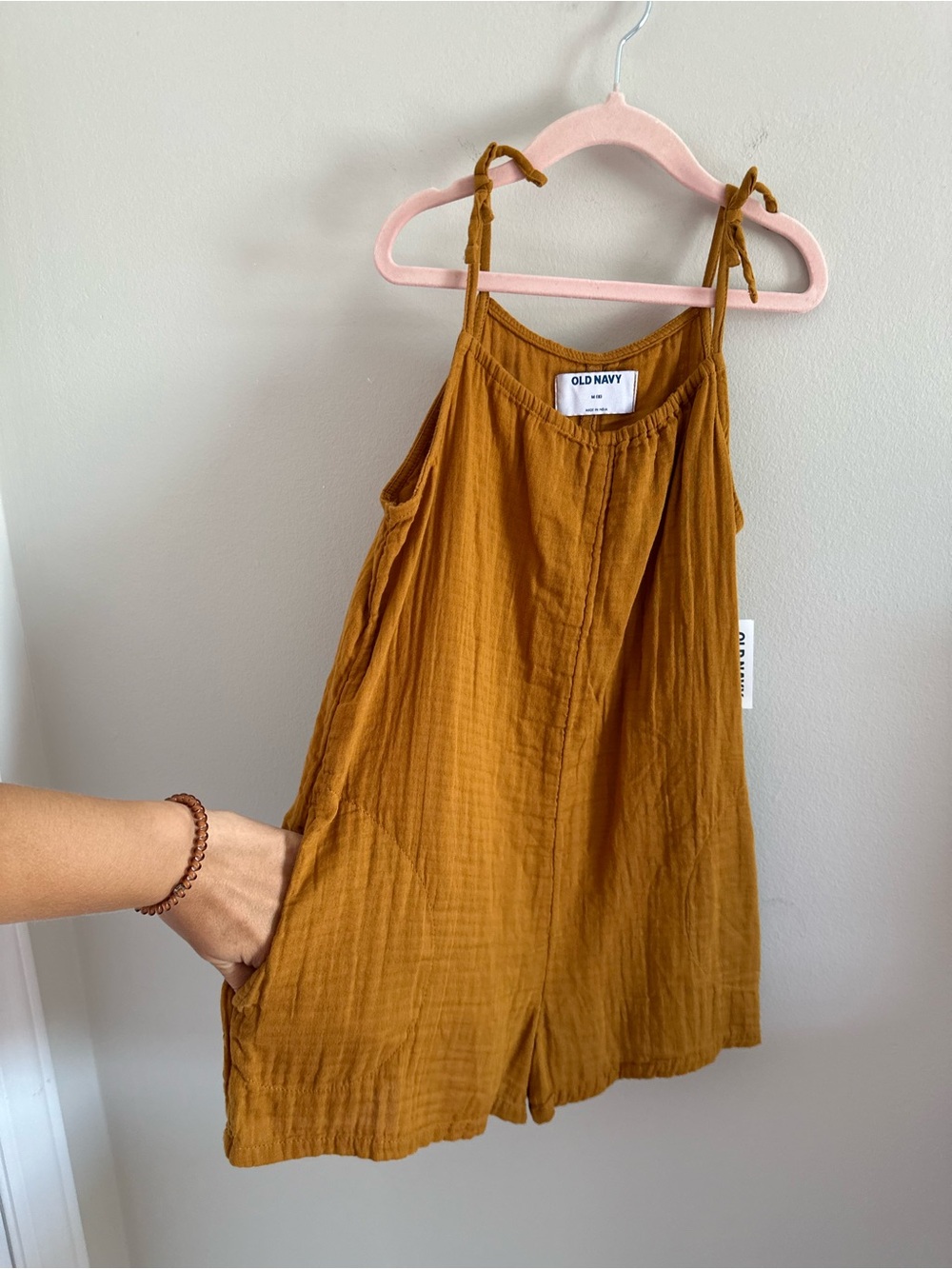 Old Navy Girl’s Mustard Tie-Shoulder Romper with Pockets NWT